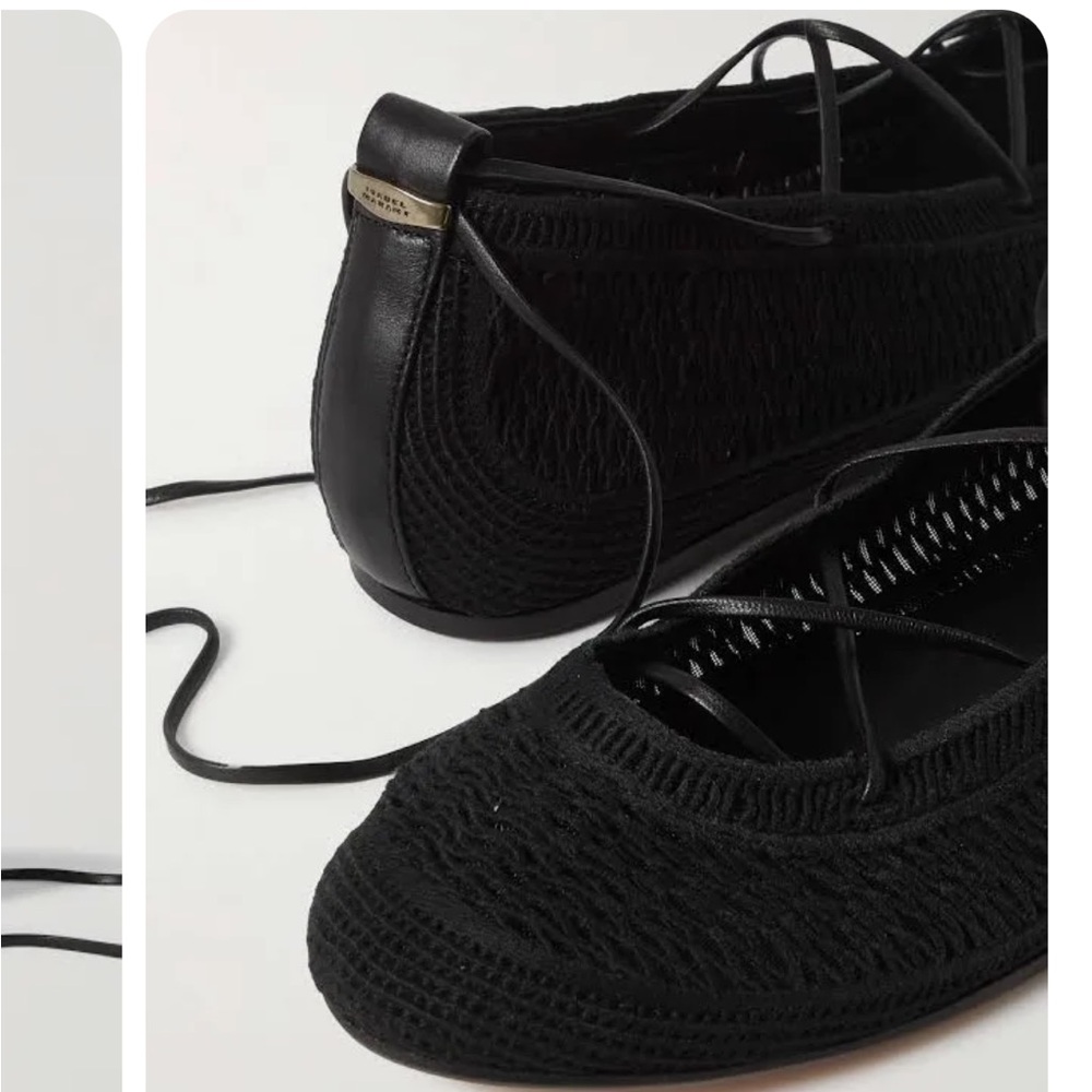 Isabel Marant Black Crochet Lace-Up Ballet Flats - Picture 4 of 6